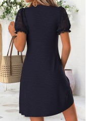 Navy dresses,Plain Color dresses,Vacation dresses,Vacation dresses,ROTITA Navy Tuck Stitch Short V Neck Dress