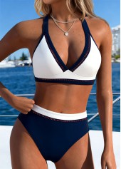 Multi Color swimwear,Contrast Color swimwear,ROTITA Multi Color Patchwork Mid Waisted Bikini Set