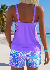 Purple swimwear,Animal Print swimwear,ROTITA Purple Pocket Marine Life Print Mid Waisted Tankini Set