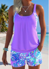 ROTITA Purple Pocket Marine Life Print Mid Waisted Tankini Set