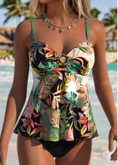 ROTITA Sage Green Cut Out Tropical Plants Print Tankini Top-No Bottom