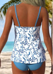Blue swimwear,Ditsy Floral swimwear,ROTITA Blue Layered Ditsy Floral Print Mid Waisted Tankini Set