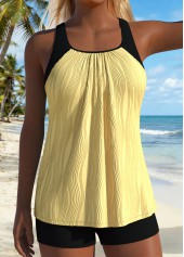 rotita cyanfarbenes mehrlagiges gerafftes Patchwork-Tankini-Top-Kein Boden