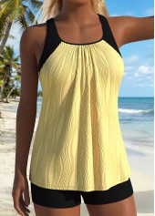 rotita cyanfarbenes mehrlagiges gerafftes Patchwork-Tankini-Top-Kein Boden