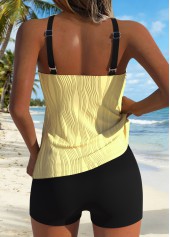 rotita cyanfarbenes mehrlagiges gerafftes Patchwork-Tankini-Top-Kein Boden