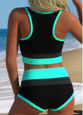 Cyan swimwear,Plain Color swimwear,ROTITA Cyan Layered High Waisted Bikini Set