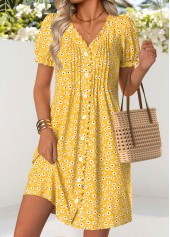 robe courte jaune à petits motifs floraux Rotita