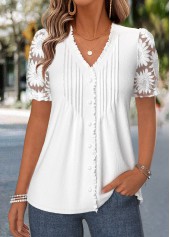 ROTITA Frill White V Neck Short Sleeve T Shirt