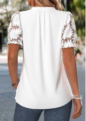 White tops,Plain Color tops,ROTITA Frill White V Neck Short Sleeve T Shirt