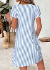 Blue dresses,Striped dresses,Geometric dresses,Everyday dresses,Casual dresses,ROTITA Blue Striped Tummy Coverage Short Asymmetrical Neck Dress