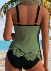 Sage Green swimwear,Plain Color swimwear,ROTITA Sage Green Hollow Out Mid Waisted Tankini Set