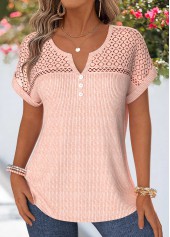 Hellrosa Patchwork-Bluse mit Schlitz und kurzen Ärmeln von Rotita