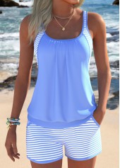 Ensemble tankini Rotita bleu poudré à imprimé floral ajouré