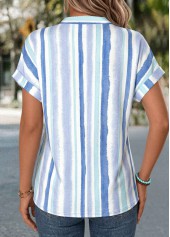 Light Blue tops,Geometric tops,ROTITA Tummy Coverage Geometric Print Light Blue V Neck Blouse