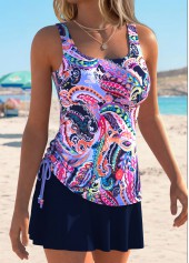 ROTITA Multi Color Drawstring Paisley Print Mid Waisted Tankini Set