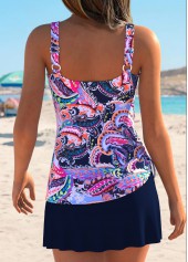 Multi Color swimwear,Paisley swimwear,ROTITA Multi Color Drawstring Paisley Print Mid Waisted Tankini Set