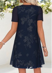 Navy dresses,Floral dresses,Plants dresses,Vacation dresses,Vacation dresses,ROTITA Navy Floral Print Two-piece Short Dress and Cardigan