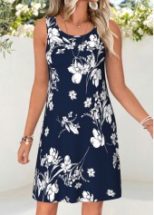 Navy dresses,Floral dresses,Plants dresses,Vacation dresses,Vacation dresses,ROTITA Navy Floral Print Two-piece Short Dress and Cardigan