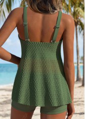Sage Green swimwear,Plain Color swimwear,ROTITA Sage Green Hollow Out Mid Waisted Tankini Set
