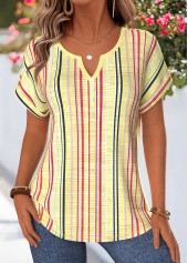 ROTITA Tummy Coverage Multi Stripe Print Yellow Blouse