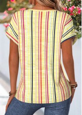 Yellow tops,Striped tops,Geometric tops,ROTITA Tummy Coverage Multi Stripe Print Yellow Blouse