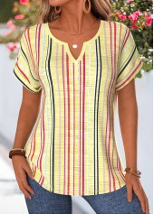 Yellow tops,Striped tops,Geometric tops,ROTITA Tummy Coverage Multi Stripe Print Yellow Blouse