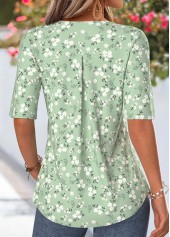 Sage Green tops,Ditsy Floral tops,ROTITA Curved Hem Ditsy Floral Print Sage Green Blouse