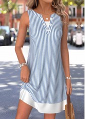 Dusty Blue dresses,Striped dresses,Geometric dresses,Everyday dresses,Casual dresses,ROTITA Dusty Blue Striped Fake 2in1 Short V Neck Dress