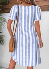 Light Blue dresses,Striped dresses,Geometric dresses,Everyday dresses,Casual dresses,ROTITA Light Blue Striped Tummy Coverage Short Square Neck Dress