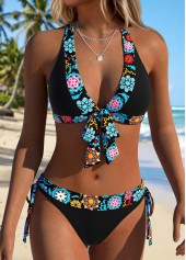 Ensemble bikini taille mi-haute Rotita noir patchwork à imprimé tribal