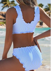 Light Blue swimwear,Striped swimwear,Geometric swimwear,ROTITA Light Blue Bowknot Striped Mid Waisted Bikini Set