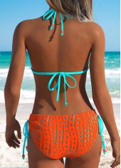 Orange swimwear,Contrast Color swimwear,ROTITA Orange Layered Mid Waisted Bikini Set