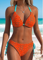 Orange swimwear,Contrast Color swimwear,ROTITA Orange Layered Mid Waisted Bikini Set
