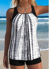 ROTITA Black Patchwork Tie Dye Print Tankini Top-No Bottom