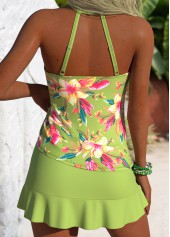 Avocado Green swimwear,Floral swimwear,Plants swimwear,ROTITA Avocado Green Lace Up Floral Print Tankini Set