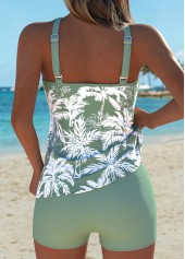 Sage Green swimwear,Plants swimwear,ROTITA Sage Green Patchwork Tropical Plants Print Tankini Set