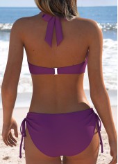 Dark Reddish Purple swimwear,Floral swimwear,Plants swimwear,ROTITA Dark Reddish Purple Patchwork Floral Print Bikini Set