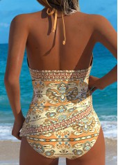 Dark Camel swimwear,Tribal swimwear,ROTITA Dark Camel Two-piece Tribal Print Mid Waisted Tankini Set