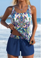 ROTITA Black Two-piece Tribal Print Mid Waisted Tankini Set