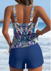 Black swimwear,Tribal swimwear,ROTITA Black Two-piece Tribal Print Mid Waisted Tankini Set
