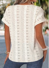 Beige tops,Plain Color tops,ROTITA Tummy Coverage Beige Round Neck Short Sleeve Blouse