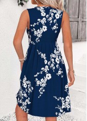 Navy dresses,Floral dresses,Plants dresses,Vacation dresses,Vacation dresses,ROTITA Navy Floral Print Shirred Short V Neck Sleeveless Dress