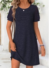 Rotita marineblaues Patchwork-Kurzkleid mit Rundhalsausschnitt