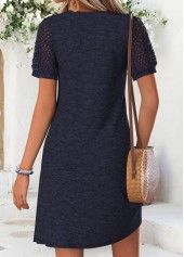 Navy dresses,Plain Color dresses,Everyday dresses,Casual dresses,ROTITA Navy Patchwork Short Round Neck Dress