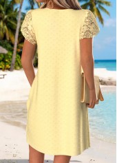 Light Yellow dresses,Plain Color dresses,Vacation dresses,Vacation dresses,ROTITA Light Yellow Tummy Coverage Short Asymmetrical Neck Dress