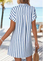 Denim Blue dresses,Striped dresses,Geometric dresses,Everyday dresses,Casual dresses,ROTITA Denim Blue Striped Tummy Coverage Short Shirt Collar Dress