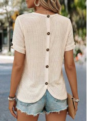 Rotita Patchwork-T-Shirt in Beige mit Rundhalsausschnitt und kurzen Ärmeln