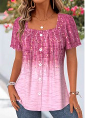 ROTITA Tummy Coverage Ombre Pink Square Neck Short Sleeve Blouse
