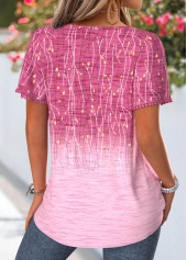 Pink tops,Ombre tops,ROTITA Tummy Coverage Ombre Pink Square Neck Short Sleeve Blouse