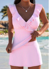 ensemble tankini taille haute à rayures roses Rotita
